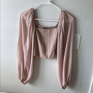 Love Tree Pink Ruched Crop Blouse Long Sleeve